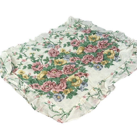 Vintage Le Fleur Springtime Pillow Sham Set Pink Green Floral Granny Core Ruffle - Picture 2 of 16